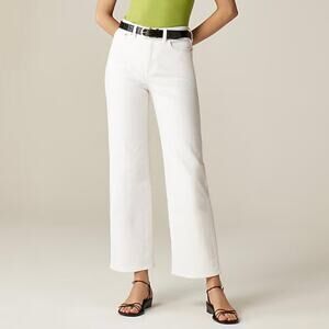 J Crew Women's Slim Wide Leg Jean Size 33 White High Waist Ankle Raw Hem